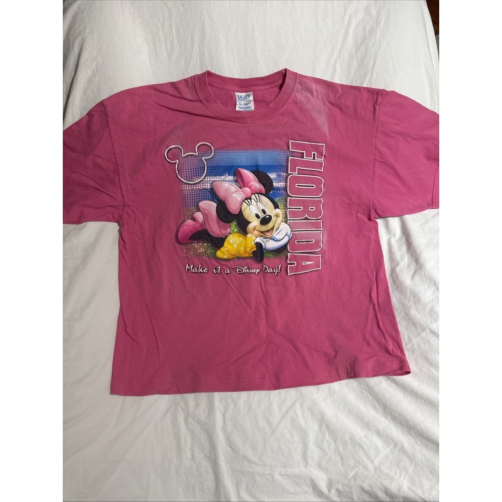 Vintage Minnie Mouse Florida T Shirt XL Pink M&O Knits 90s Disney Souvenir 22x26